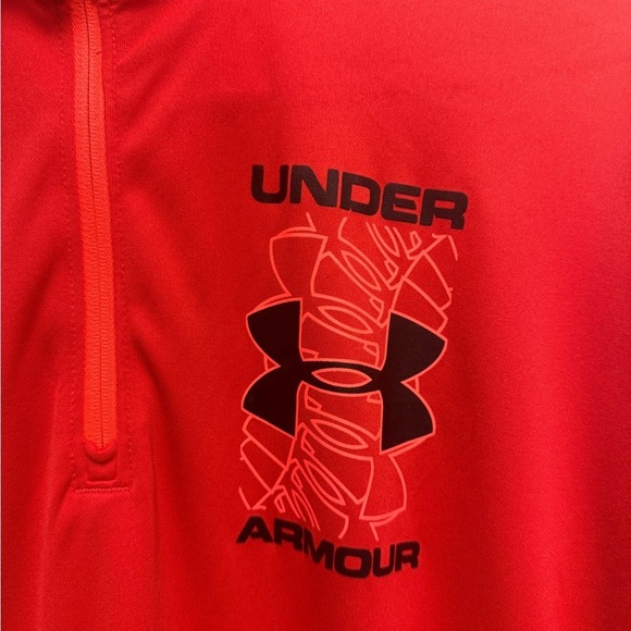 Under Armour Kids Red HeatGear Quarter Zip Pullover Long Sleeve Shirt YMD Medium - Picture 4 of 11